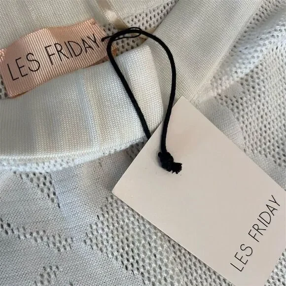 Les Friday Women's White Beach Pants Wide Leg Size S Resort Wear Knit wear NWT - Picture 10 of 15